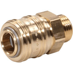 Quick coupling socket shutting off on both sides nominal size 7,2 brass design with male thread