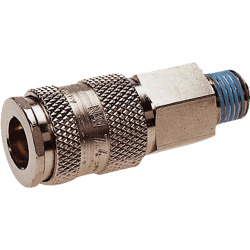 Quick coupling socket shutting off on one side nominal size 7,8 brass design nickel-plated with male thread