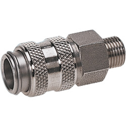 Quick coupling socket shutting off on one side nominal size 5 stainless steel design with male thread