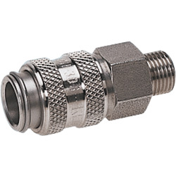 Quick coupling socket shutting off on both sides nominal size 5 stainless steel design with male thread