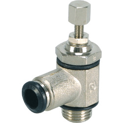 Exhaust air flow non-return valve with swivel piece brass design nickel-plated with push-in connector including knurled screw and lock nut