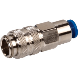 Quick coupling socket shutting off on one side nominal size 5 brass design nickel-plated with plug connector