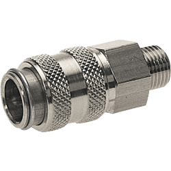 Quick coupling socket shutting off on both sides nominal size 5 brass design nickel-plated with male thread