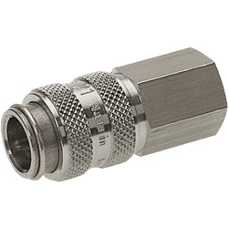 Quick coupling socket shutting off on both sides nominal size 5 brass design nickel-plated with female thread