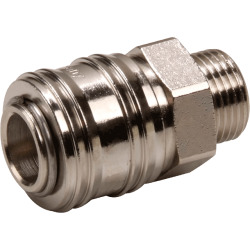 Quick coupling socket shutting off on both sides nominal size 7,2 brass design nickel-plated with male thread