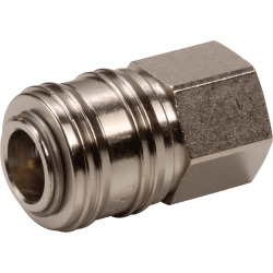 Quick coupling socket shutting off on both sides nominal size 7,2 brass design nickel-plated with female thread