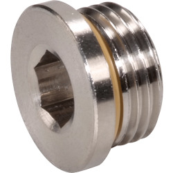 Plug screw stainless steel design with cylindrical male thread, internal hexagon and o-ring