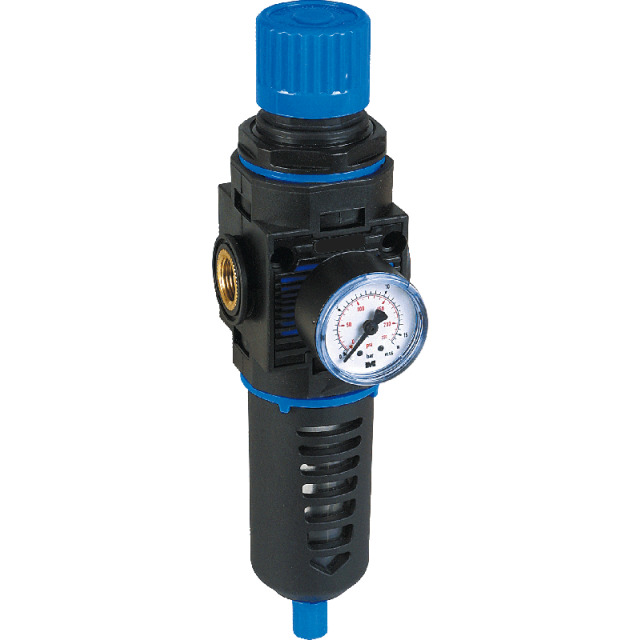 Filter regulator series EcoBloc 2 with manual/semi-automatic condensate drain and pressure gauge